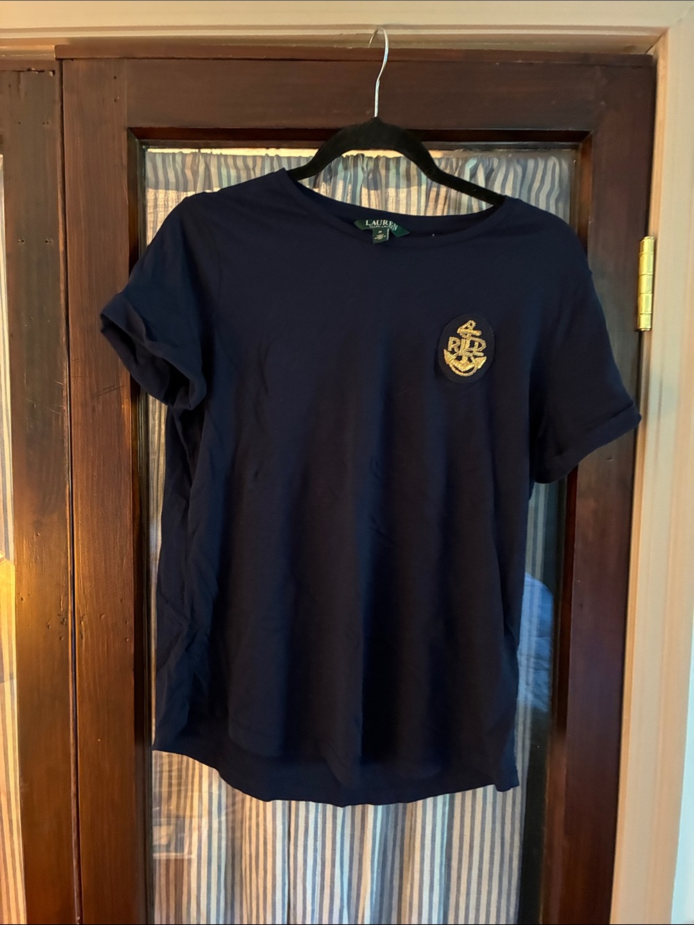 Lauren Ralph Lauren Navy Short Sleeve Tee with Gold Crest Emblem